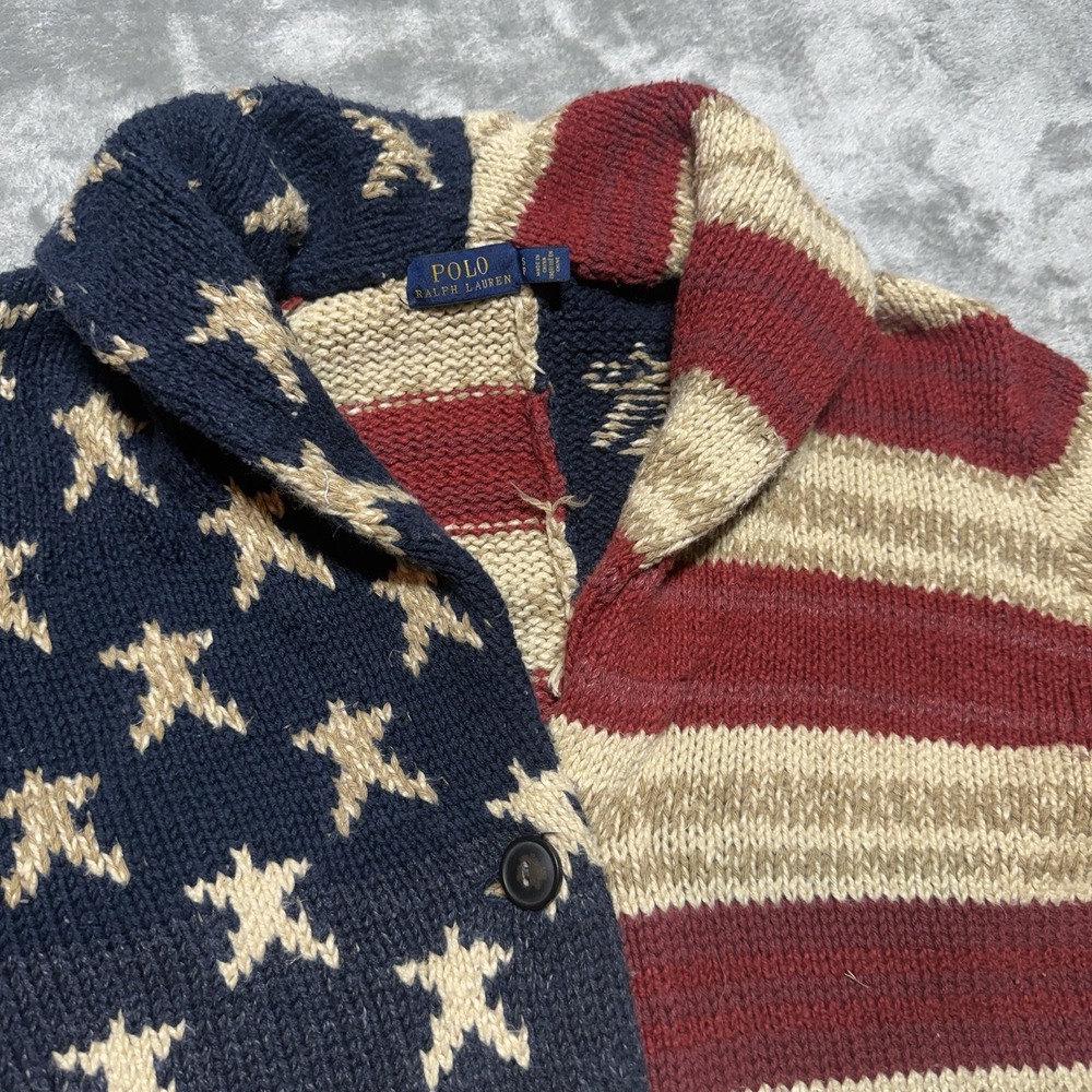 Polo Ralph Lauren American Flag Cardigan Sweater Womens Small Shawl Collar Knit - Picture 5 of 11